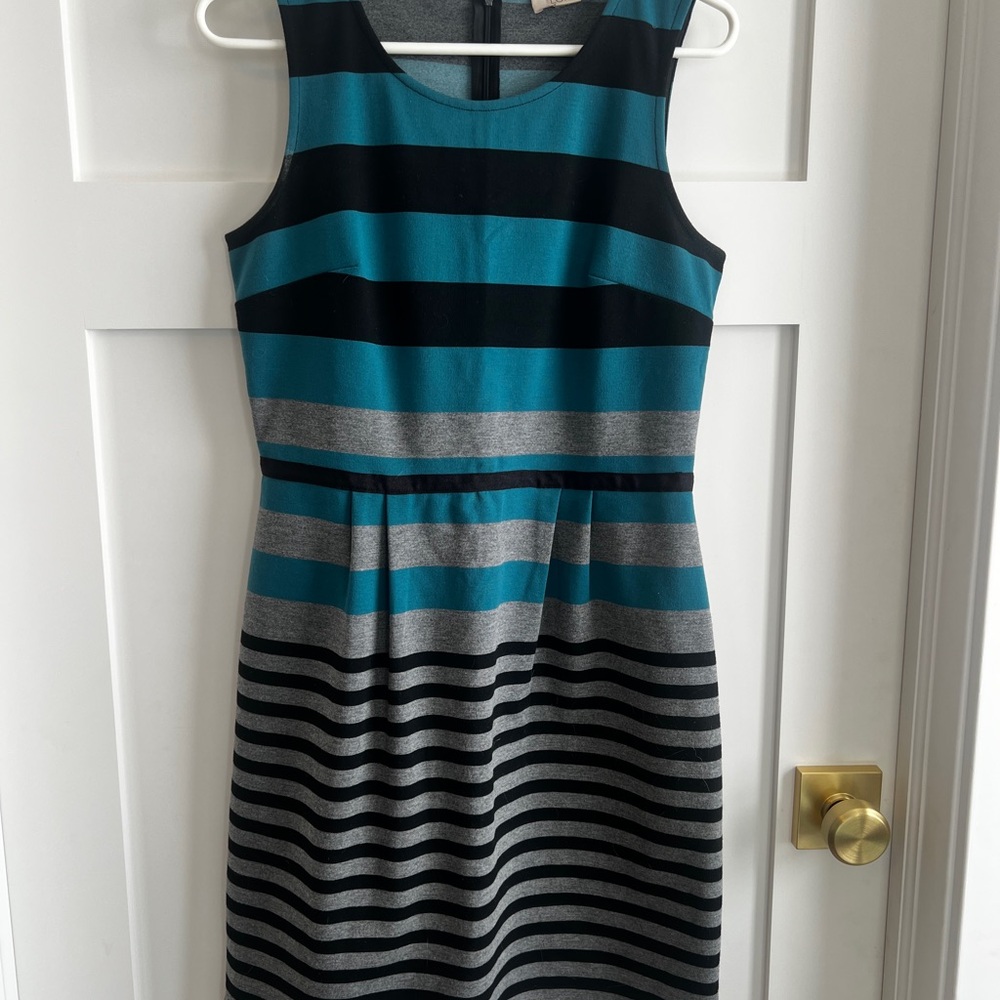 LOFT Teal and Black Striped Midi Dress